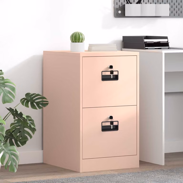 vidaXL Armadio per file geometrico in metallo rosa opaco con serratura L/P/H: 44 x 50 x 74,5 cm