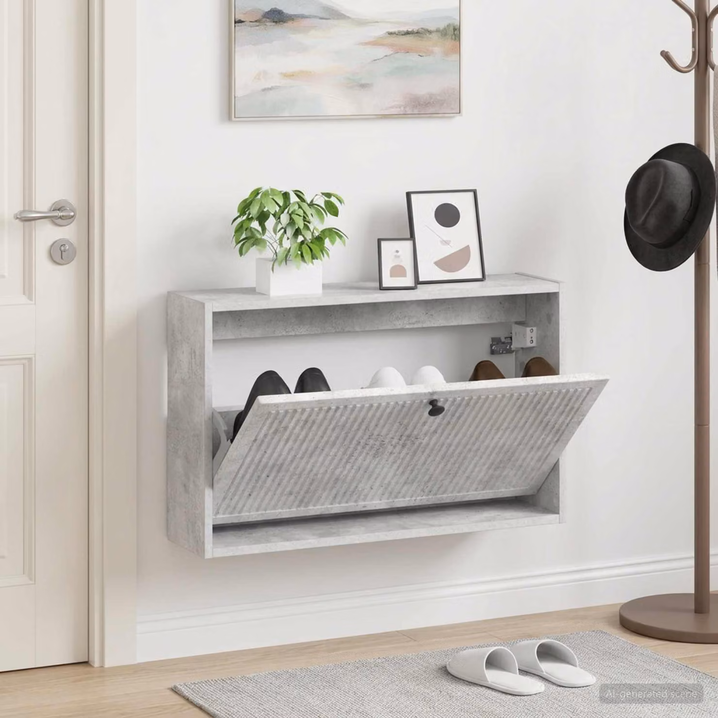 Mobiletto per scarpe da muro vidaXL moderno con scomparti basculanti, Grigio e Nero, L: 71 cm, P: 17 cm, H: 43 cm