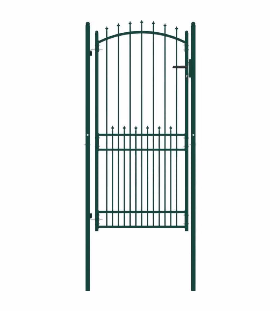 Cancello per Recinzione con Punte in Acciaio 100x200 cm Verde 146397