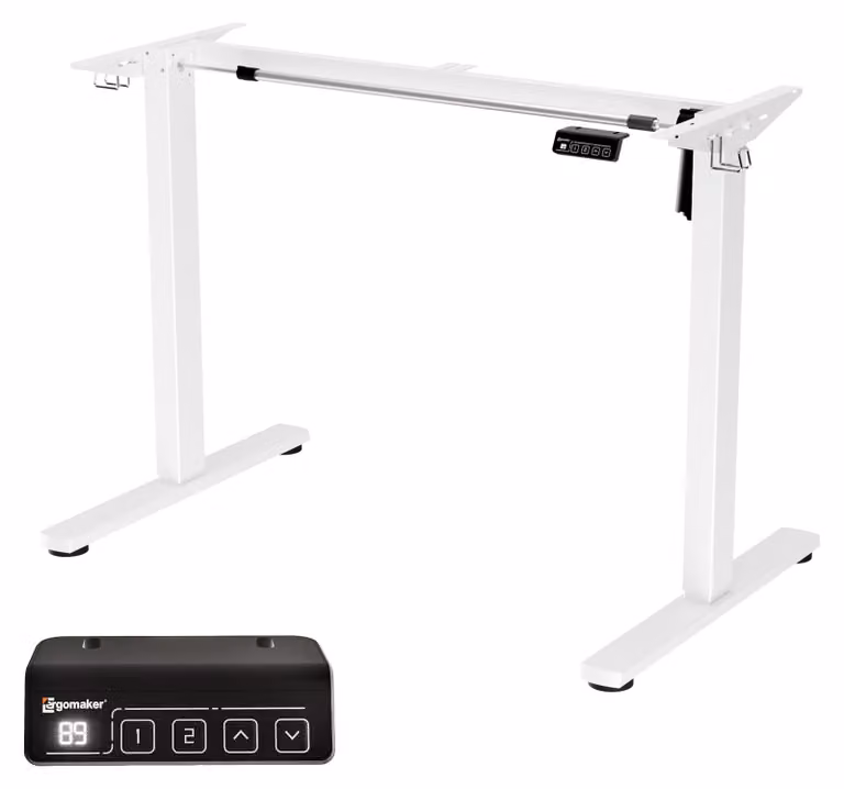 Struttura regolabile elettricamente per scrivania in piedi, colore bianco, altezza regolabile da 73 a 118 cm, larghezza da 95 a 135 cm