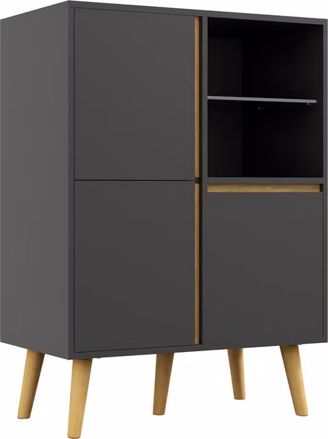 Mobiletto da salotto HOMCOM design moderno con mensole regolabili e piedi in legno massiccio, grigio scuro, L: 70 cm, P: 40 cm, H: 96,1 cm