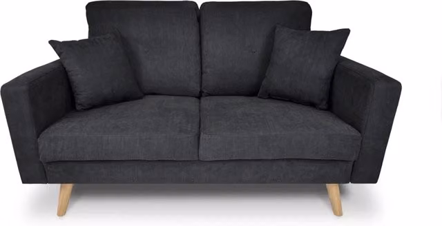 Divano 2 posti in tessuto vellutato nero piedi in legno - Chloe - DI2P-CH10FBC-PL