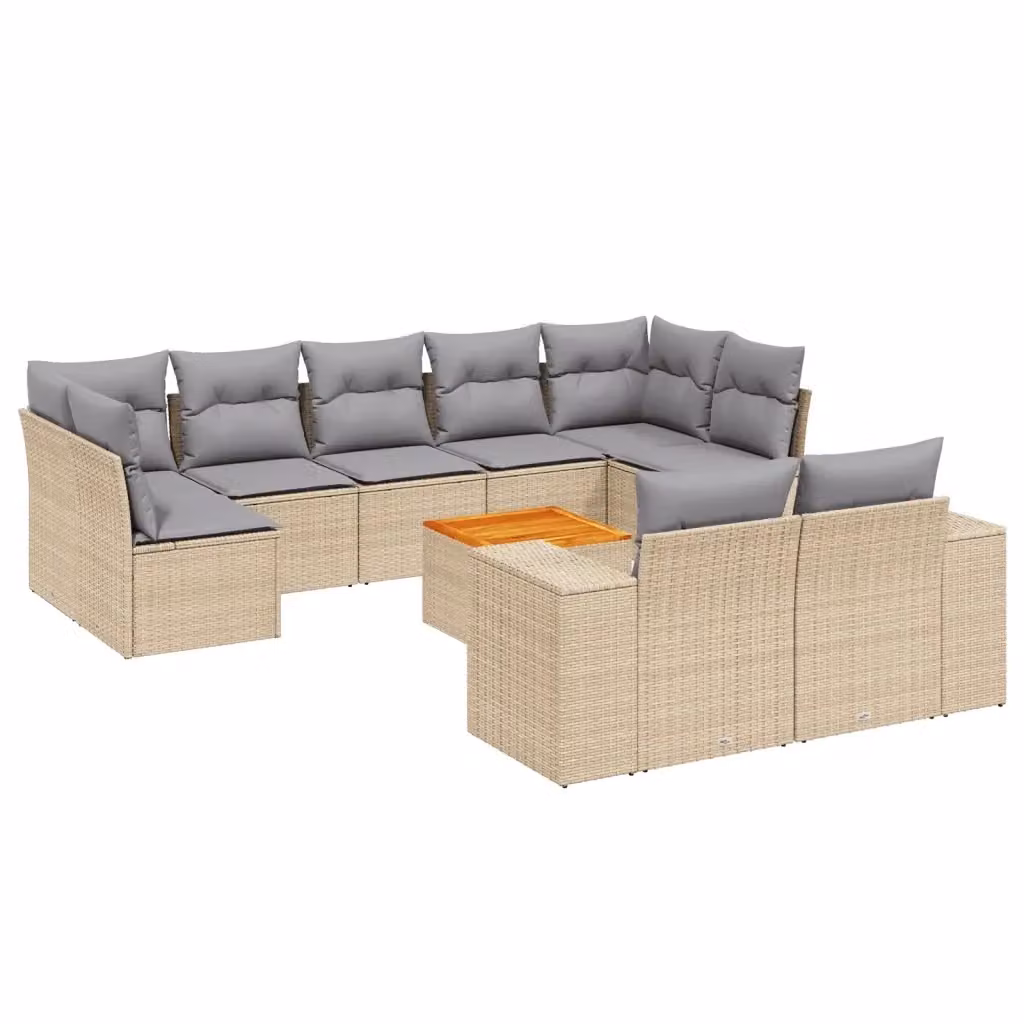 vidaXL Set Divano da Giardino 10 pz in Polyrattan con Cuscini Beige e Tavolino Moderno – 2