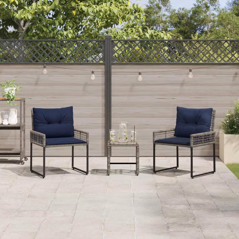 Set di mobili da esterno moderno vidaXL in legno di acacia e rattan, 3 pezzi, Grigio e Blu Navy