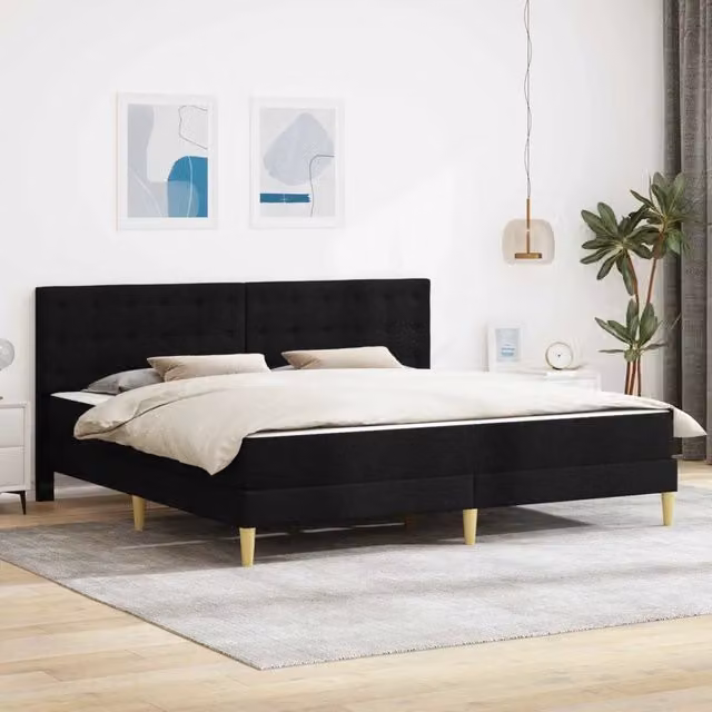 Letto matrimoniale moderno vidaXL con struttura imbottita in tessuto nero e materasso a molle L/P/H: 180 x 200 x 280 cm