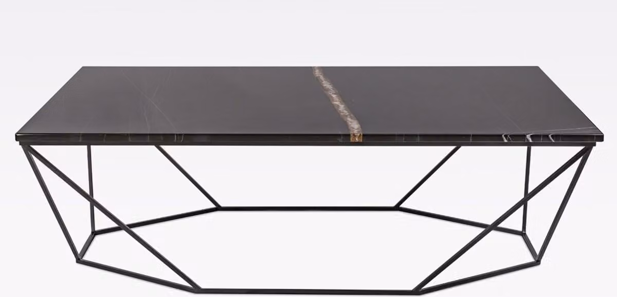 Tavolino Casa Padrino nero / nero 130 x 70 x h. 40 cm - Tavolino rettangolare da salotto con piano in marmo e struttura in metallo - Mobili da salotto moderni