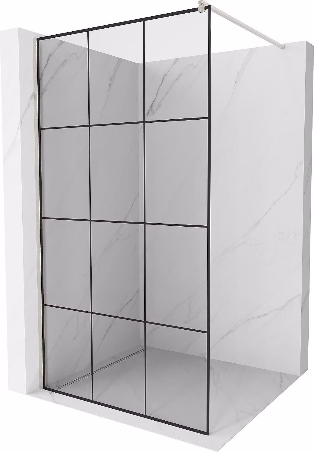 Mexen Kioto pannello doccia Walk-in 110 x 200 cm, griglia nera 8 mm, nichel spazzolato - 800-110-101-97-77
