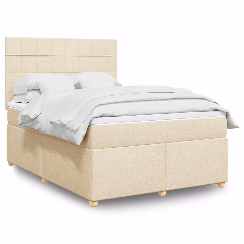 vidaXL Giroletto a Molle con Materasso Ibrido in Tessuto Beige e Bianco, L/P/H: 140 x 200 cm