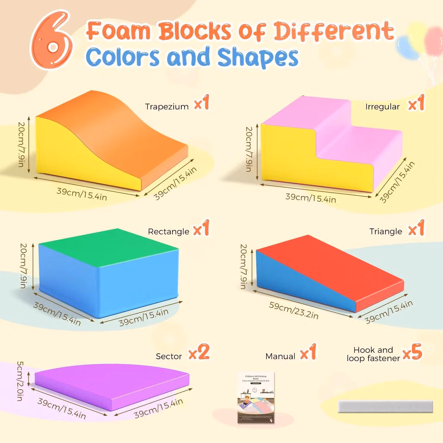 Area giochi indoor per bambini - Set di 6 blocchi da arrampicata in materiale morbido - Moduli gioco in schiuma - Adatto a bambini da 0 a 3 anni - Rivestimento in ecopelle - Colore: blu