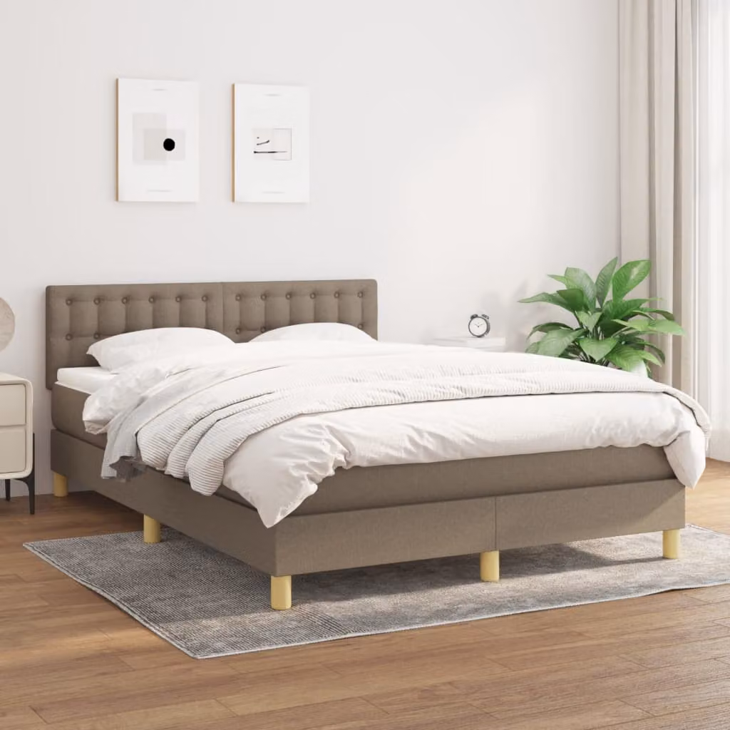 vidaXL Giroletto a Molle Ibrido con Materasso in Tessuto Tortora L/P/H: 200 x 140 x 88 cm