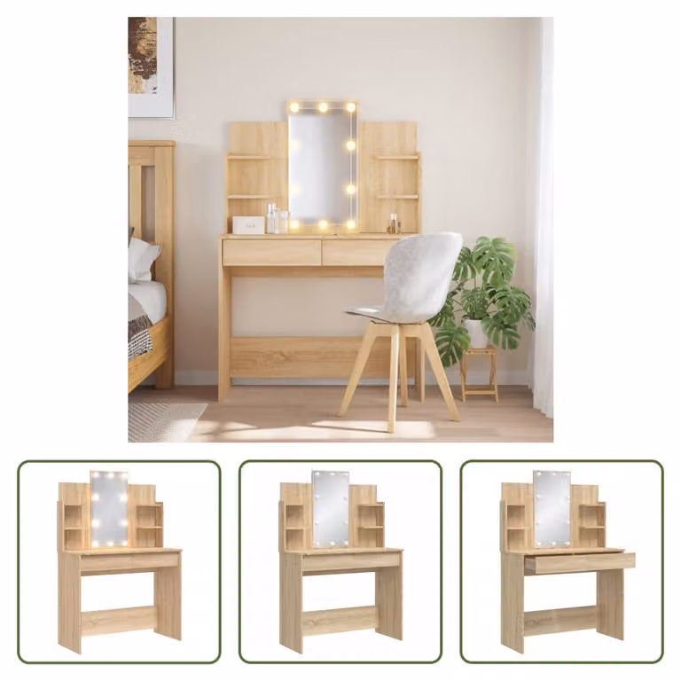 The Living Store Comodino con luci LED rovere Sonoma 96x40x142 cm