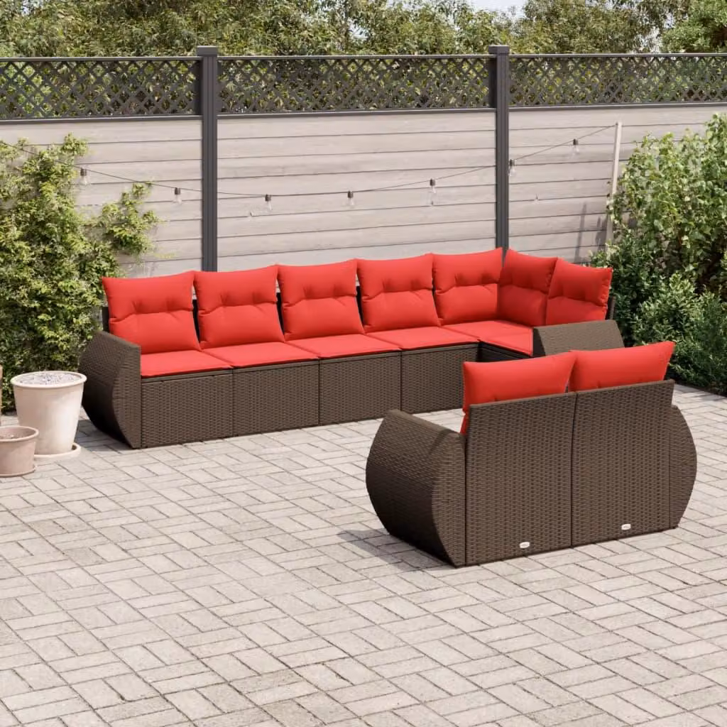 Maison Exclusive - Set di 8 pezzi per giardino con cuscini, marrone, polyrattan