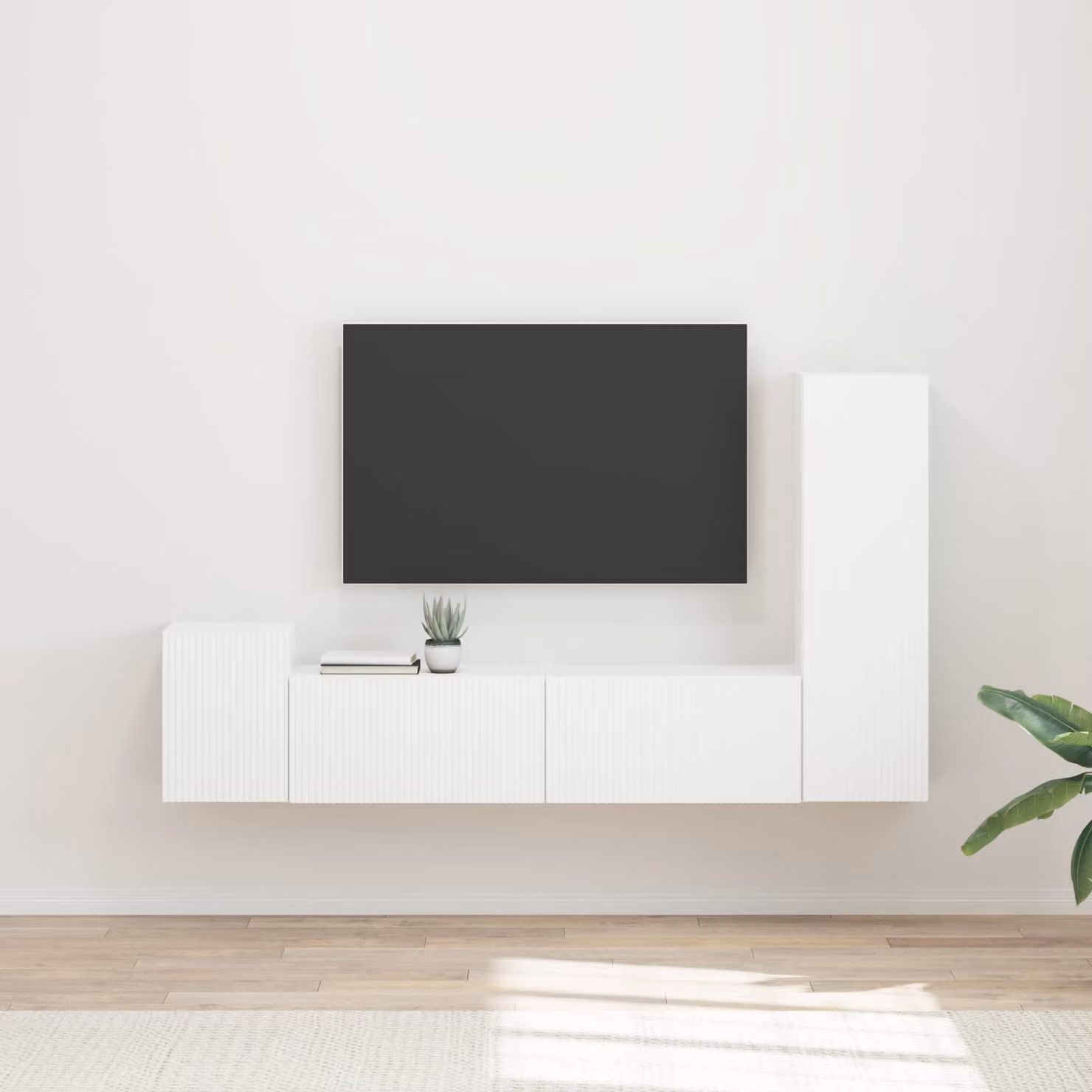 Set mobile TV da parete vidaXL 4 pezzi Bianco opaco in legno e MDF per soggiorno