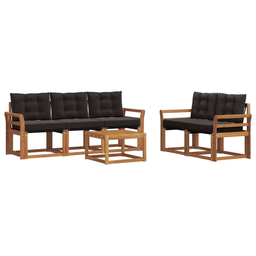 Set di 6 divani da esterno moderni vidaXL in legno di acacia e textilene, colore marrone e nero – 2
