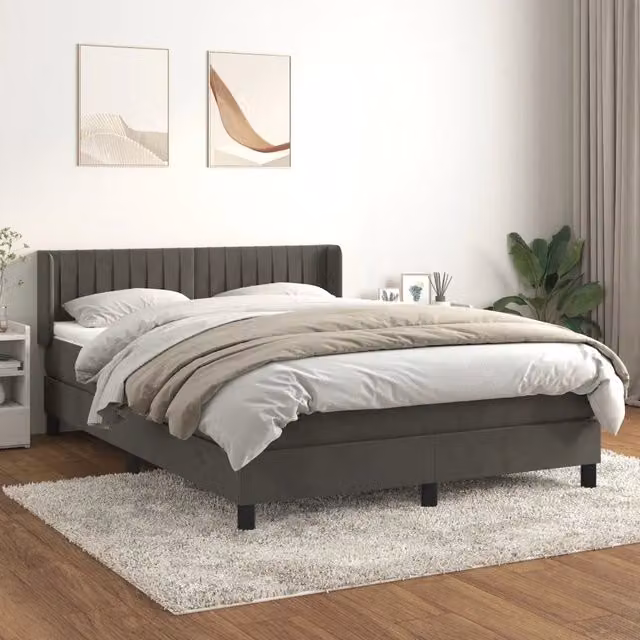 Letto Ibrido con Giroletto a Molle e Materasso vidaXL in Velluto Grigio e Bianco L/P/H: 193 x 147 x 88 cm – 1