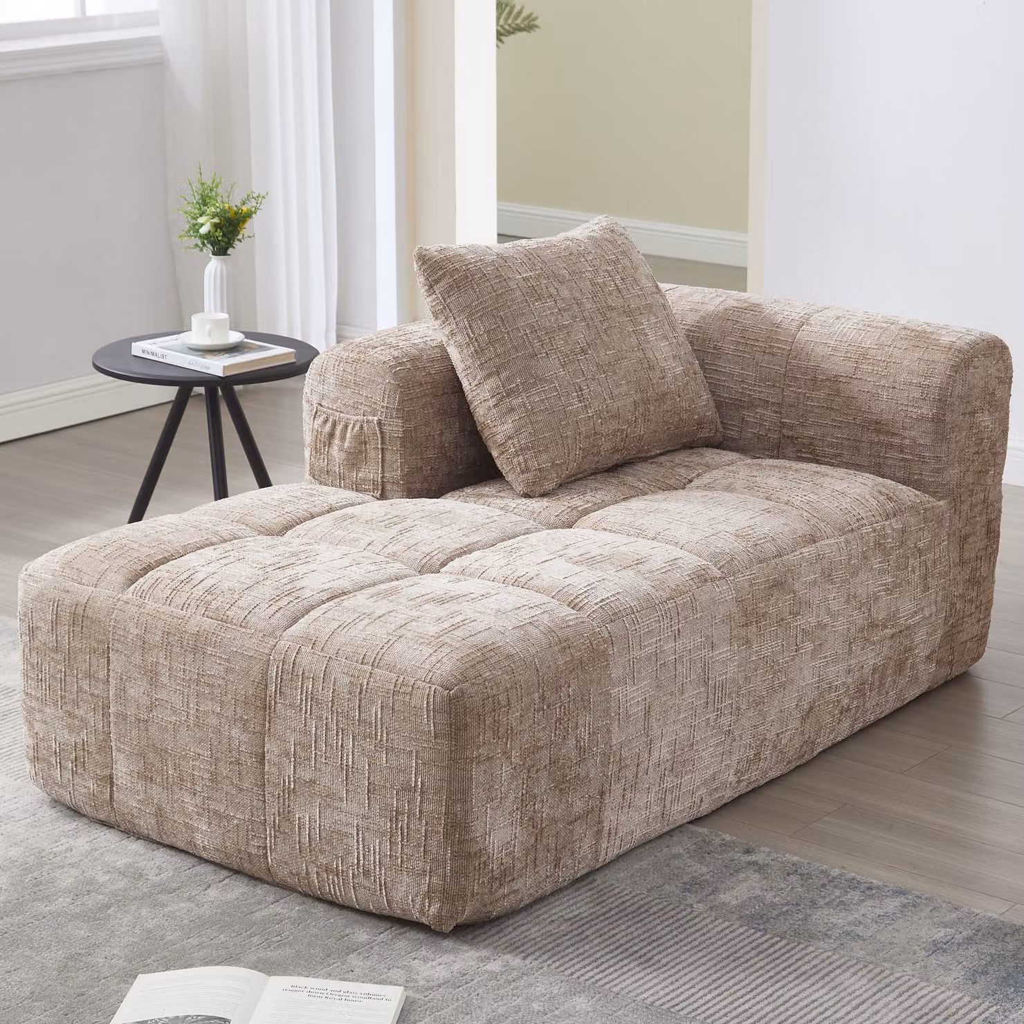 LVHOM Divano letto Chaiselongue con cuscini, poltrona lounge, poltrona reclinabile con tasca laterale, divano funzione letto, poltrona per soggiorno, kaki