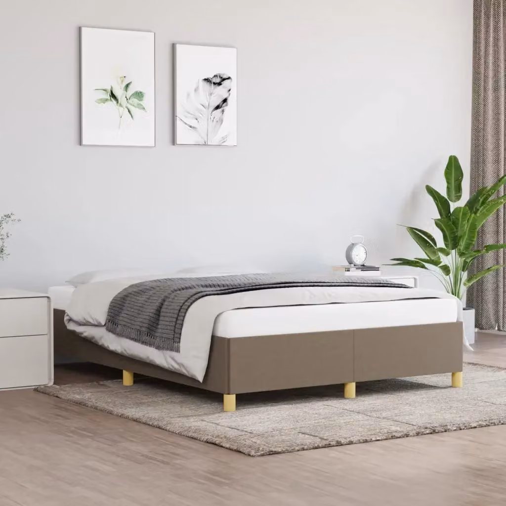 Letto matrimoniale imbottito in tessuto beige o marrone con struttura in legno e doghe fisse L/P/H: 143 x 203 x 35 cm – 2