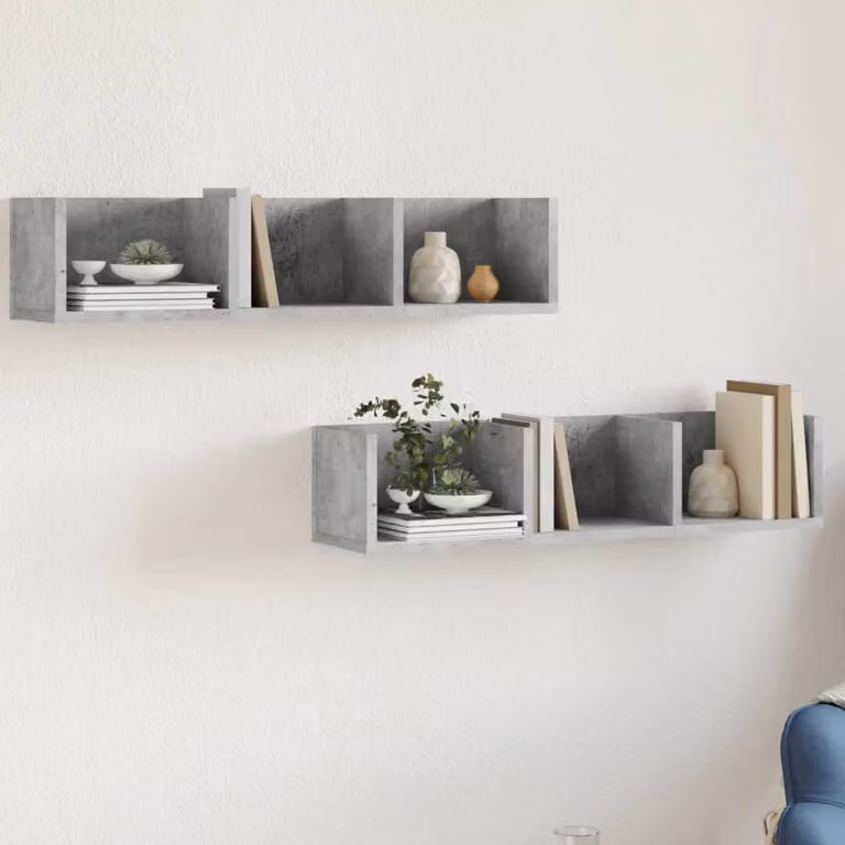 Set di 2 mobili da parete moderni vidaXL in multistrato, colore grigio cemento, L: 75 cm, P: 18 cm, H: 16,5 cm