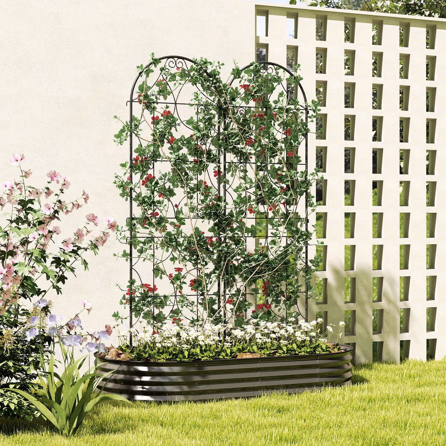Set di 2 supporti per piante rampicanti Outsunny in metallo nero per giardino e orto, L: 50 cm, H: 180 cm – 2