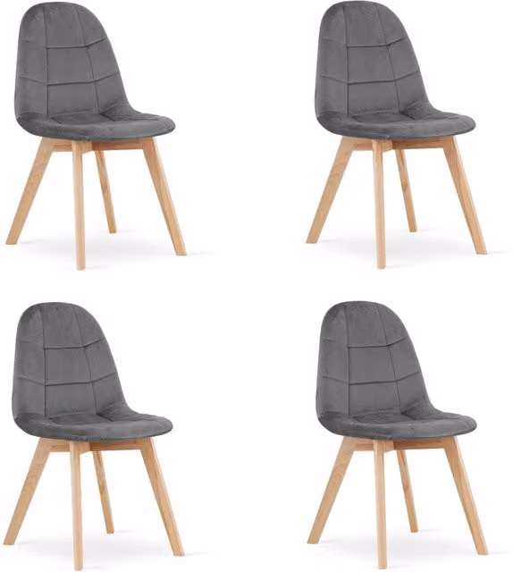 Set di 4 sedie Valora NUUC in velluto grigio scuro con struttura in legno di faggio, design ergonomico moderno per cucina e soggiorno