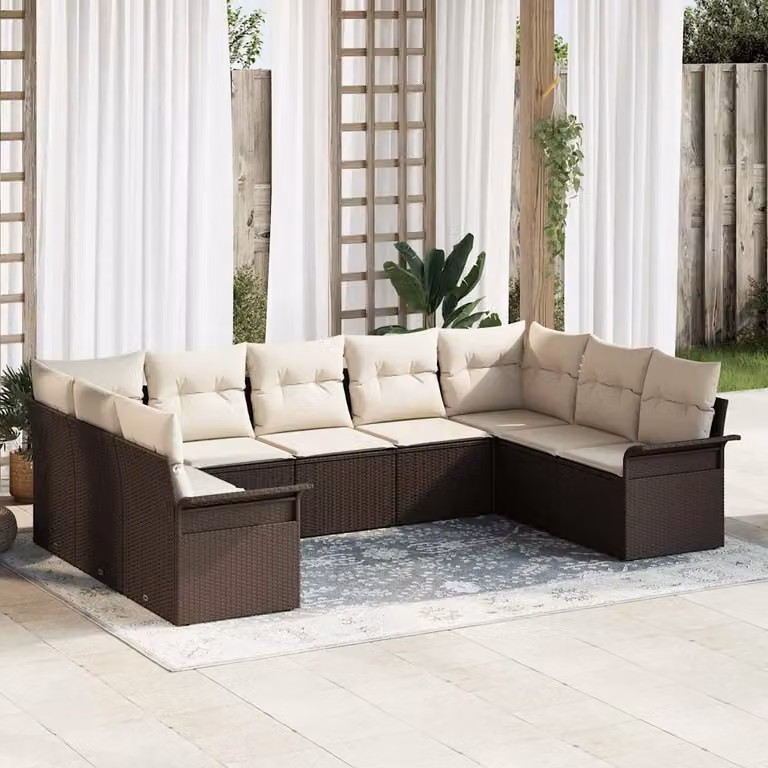 Set Divano da Giardino vidaXL in Polyrattan Marrone con Cuscini e Tavolino da Esterno