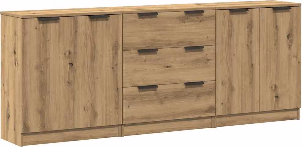 Credenze 3 pz Rovere Artigianale 60x30x70 cm Legno Multistrato