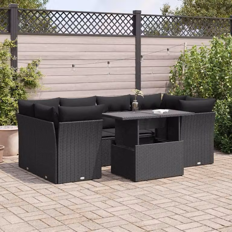 Set Divano da Giardino a L vidaXL con Cuscini e Tavolino Nero