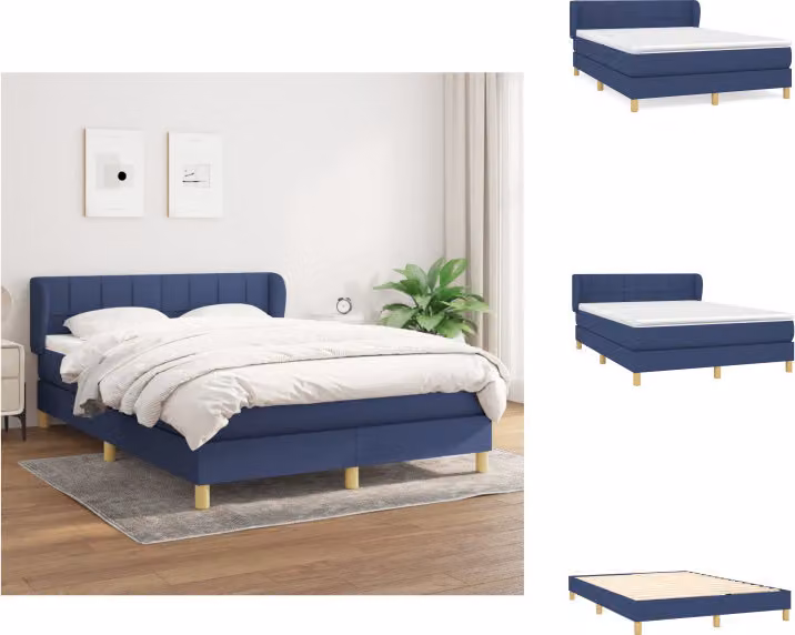 vidaXL Letto a molle con materasso blu 140x200 cm in tessuto - Letti & strutture letto