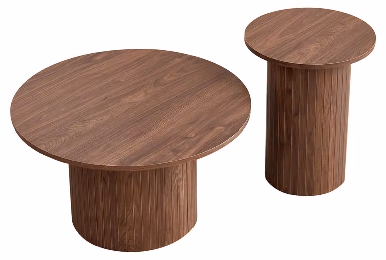 Set di 2 tavolini rotondi - Tavolini componibili - Legno - Design moderno - Ideali per il soggiorno - Colore legno scuro - 70/40 cm