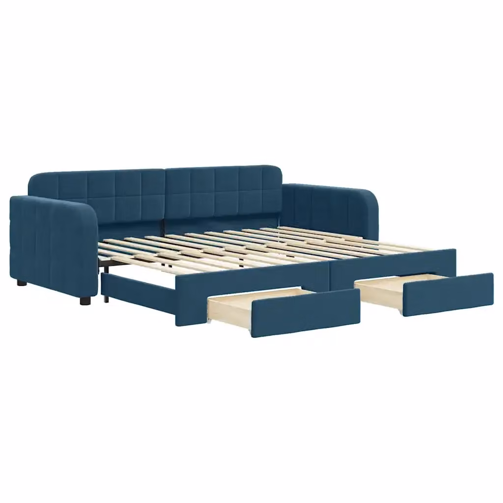 Divano Letto Estraibile con Cassetti vidaXL in Velluto Blu per Soggiorno e Camera da Letto L/P: 90 x 200 cm – 2