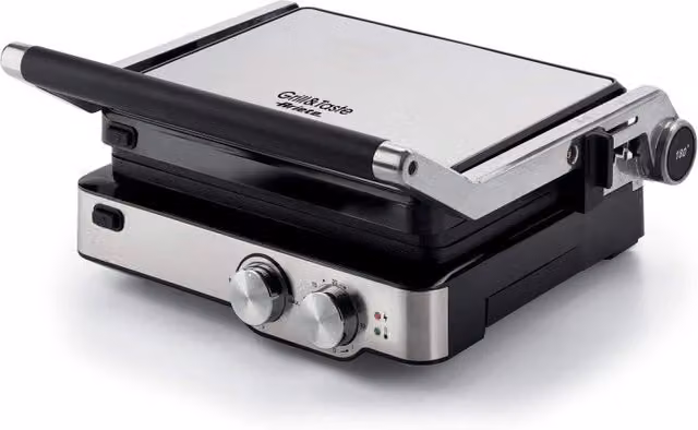 Griglia Elettrica Ariete in Acciaio Inox Silver con Piastre Removibili Lavabili in Lavastoviglie, Timer e 2000 Watt