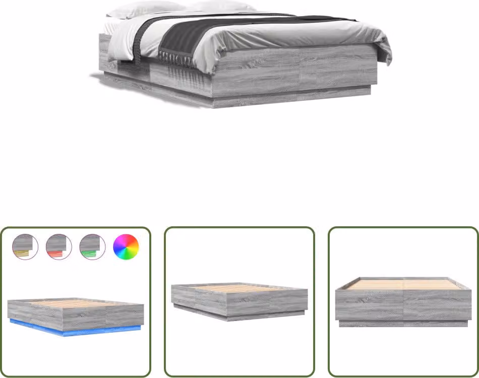 The Living Store Giroletto con LED Grigio Sonoma 140x200 cm Materiale a base di legno