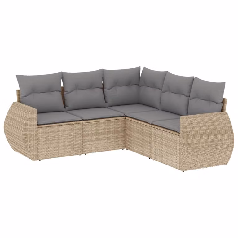 Set Divano da Giardino 5 pz con Cuscini Beige in Polyrattan