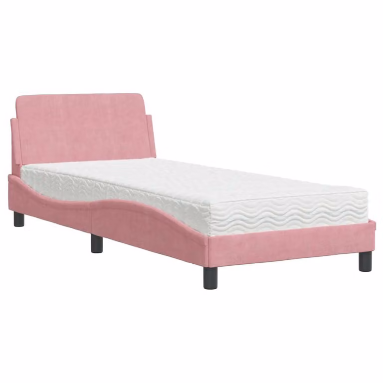 Letto con Materasso Dover Rosa 90x200 cm in Velluto