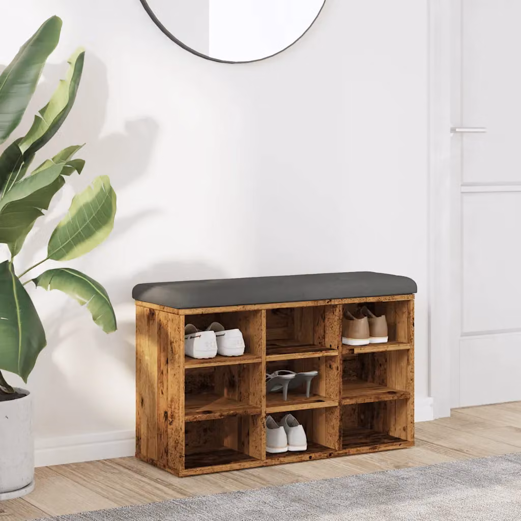 vidaXL Panca Porta Scarpe in Legno Antico, Colore Marrone e Grigio, L 82 x P 32 x H 50 cm
