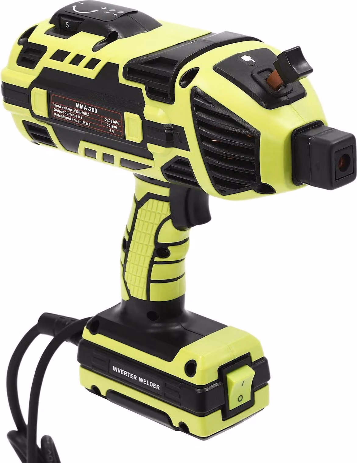 Saldatrice ad inverter per elettrodi, 20-200A, 4,6 kW, IGBT, 6 livelli di corrente, elettrodi da 2,5-3,2 mm, protezione da surriscaldamento e sovracorrente, spina EU a 220V, colore verde