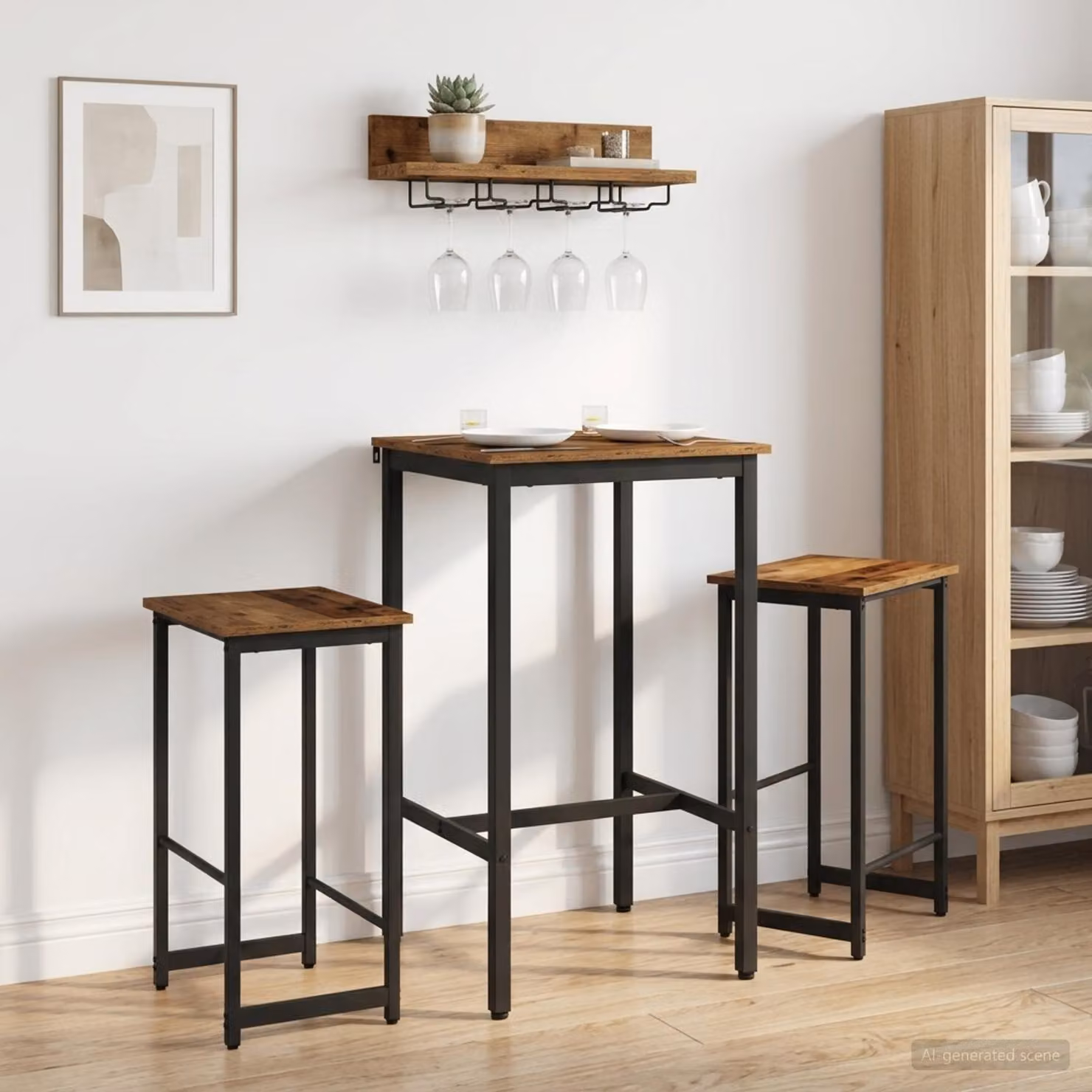 Set di 2 sgabelli da bar vidaXL in legno e metallo colore marrone L/P/H: 40 x 32 x 64 cm