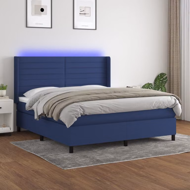 Letto a Molle vidaXL con Materasso e Illuminazione LED Blu, Rivestimento in Tessuto, L/P: 180 x 200 cm