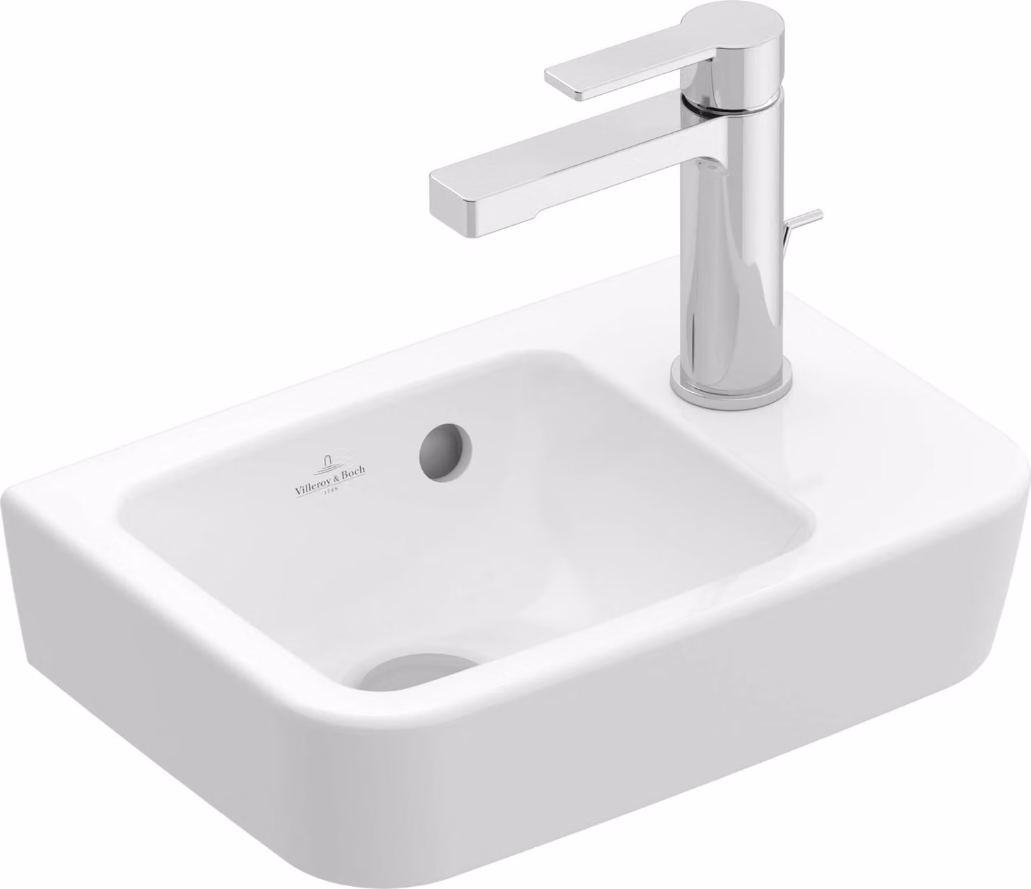 Villeroy & Boch O.novo - Lavabo Compact 360x250 mm, con sfioratore, 1 foro per rubinetto a destra, bianco alpino 43433601