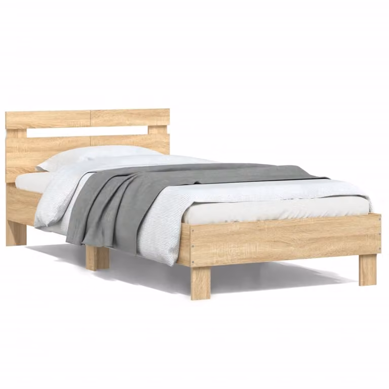 vidaXL Giroletto con Testiera, Illuminazione LED e Porta USB, Rovere Sonoma, L 100 x P 200 cm