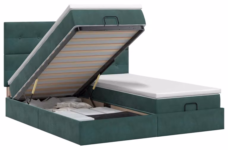 Divano poltrona ottomano con materasso e poggiatesta, 2 pezzi, velluto verde scuro
