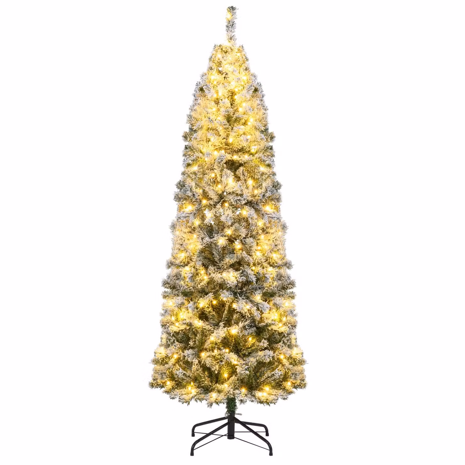 COSTWAY Albero di Natale artificiale 180 cm, albero di Natale a matita con 260 LED bianchi caldi, neve e 8 modalità, albero di Natale stretto, albero di Natale artificiale
