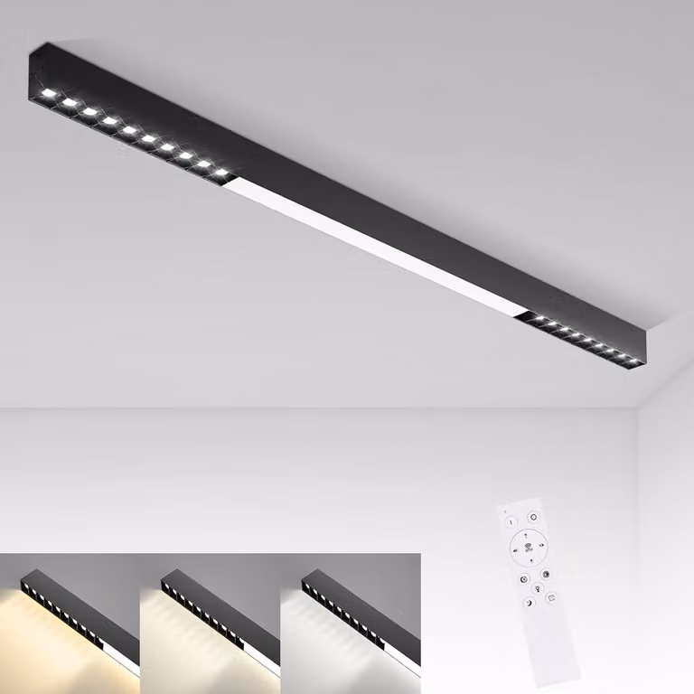 ZMH Lampada da soffitto LED Plafoniera Nera 32W 107CM Lunga Moderna Dimmerabile con Telecomando Illuminazione da soffitto per Soggiorno Cucina Ufficio Camera da Letto