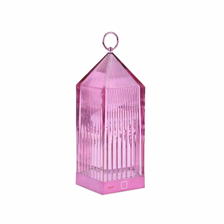 Kartell Lampada LED da tavolo a batteria Lantern, viola, riciclata, IP54 dimmerabile, Violetto / Fucsia / Rosa, Camera da letto, Plastica, Design