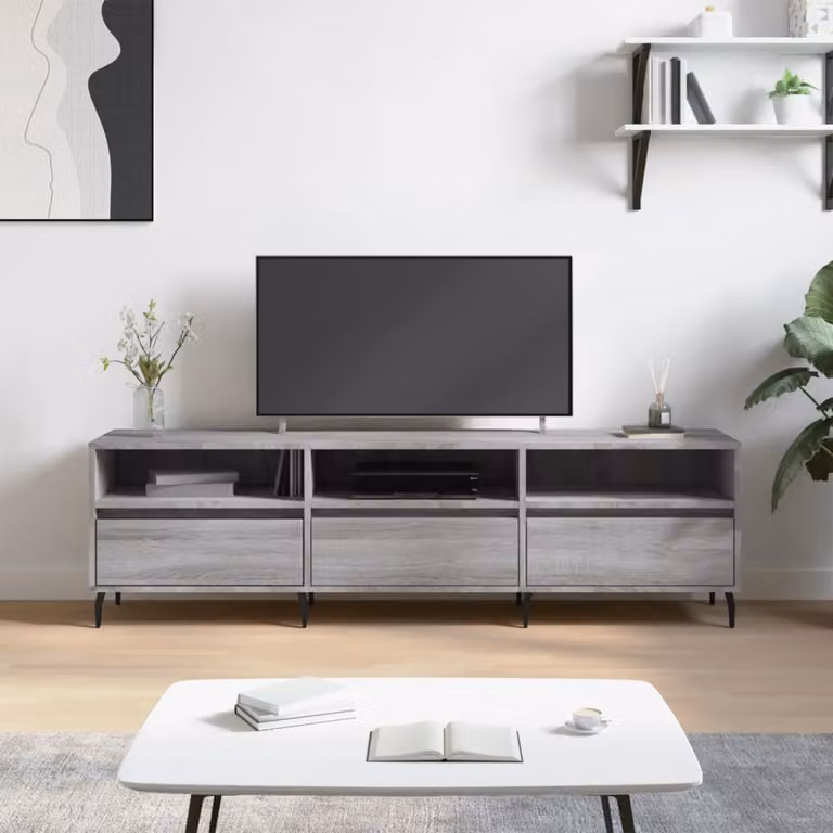 vidaXL Mobile Porta TV Moderno Grigio con Compartimenti Media, L 150 cm x P 30 cm x H 44,5 cm