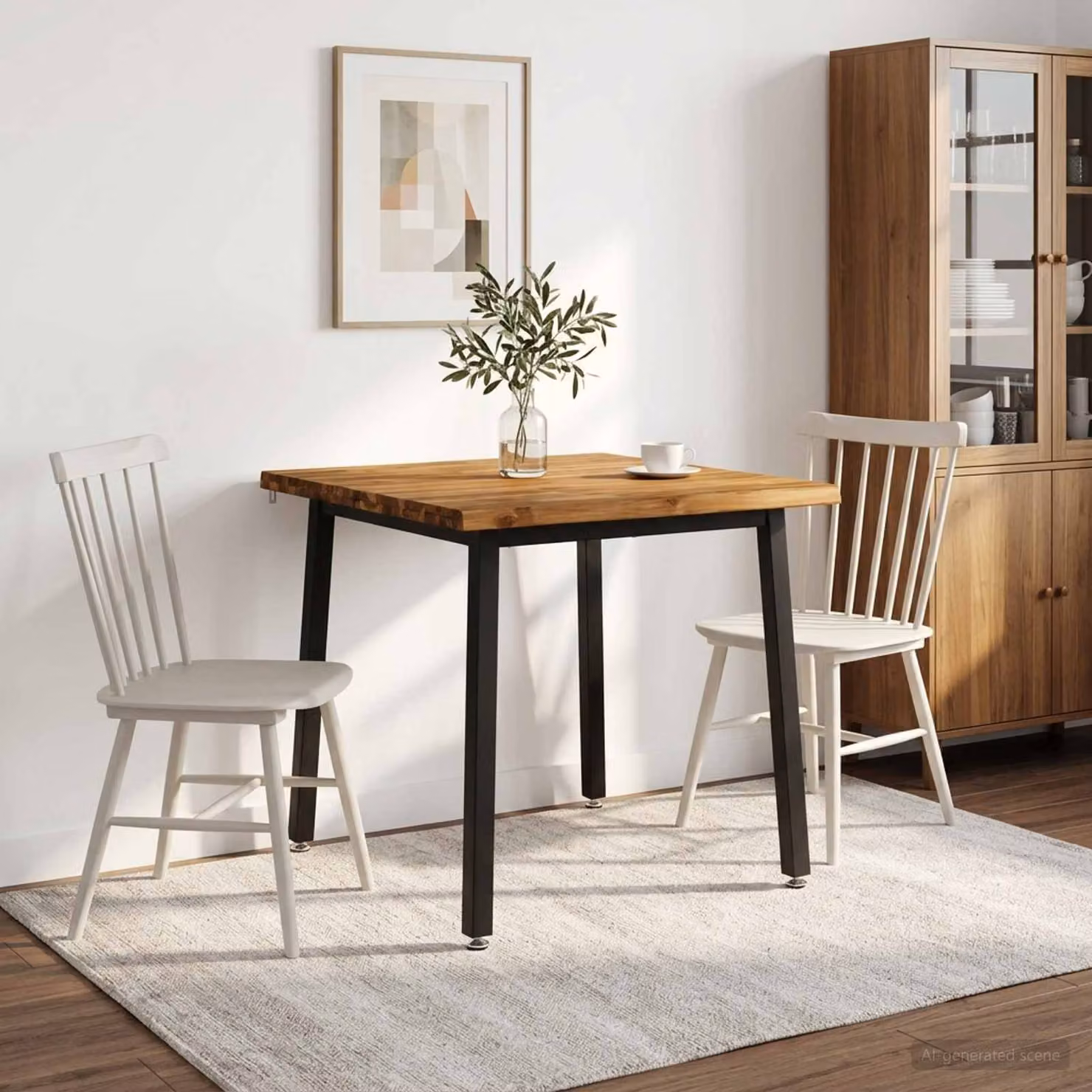 Tavolo rettangolare moderno vidaXL in legno di acacia massello e metallo, Colore marrone e nero, L: 90 cm, P: 90 cm, H: 75 cm