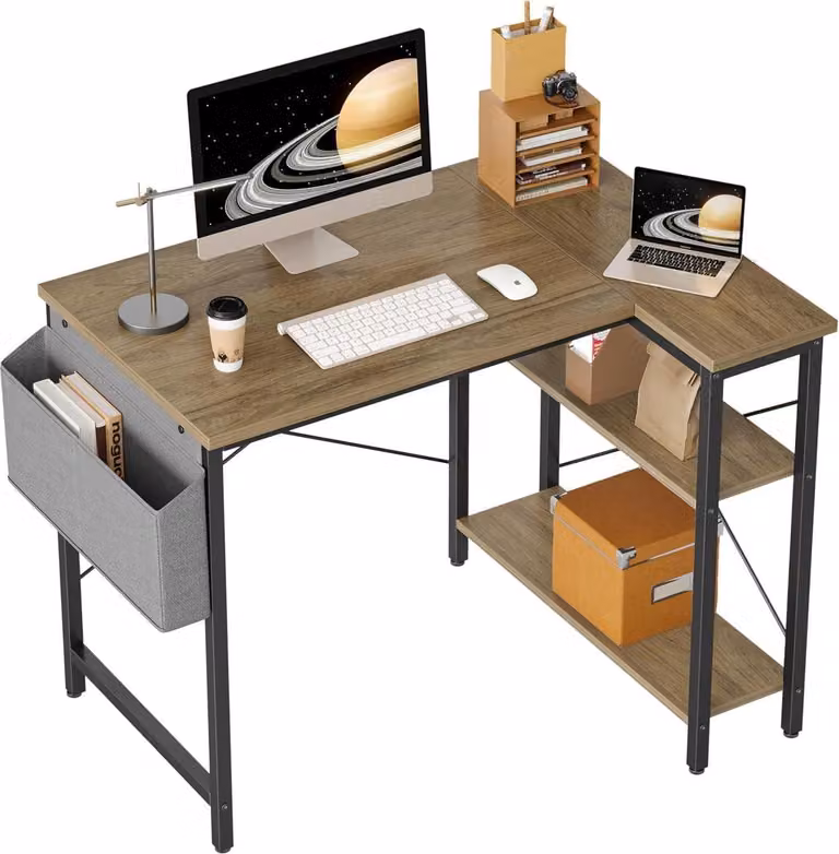 BEXEVUE Scrivania da gioco a L 100x70cm con vani portaoggetti Grigio