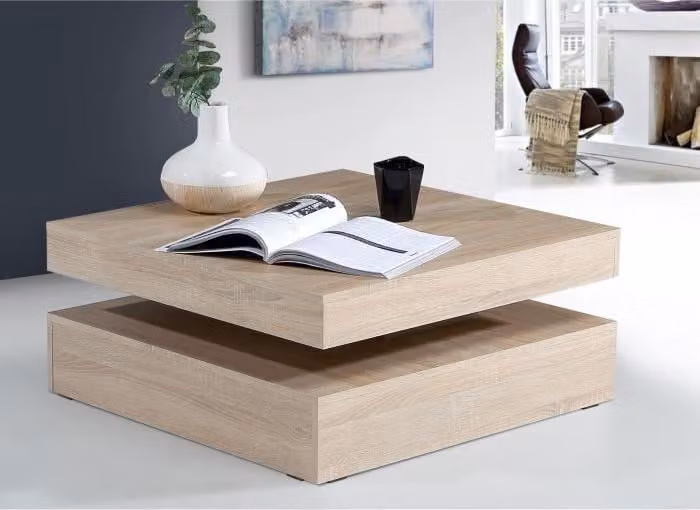 Tavolino da salotto, piano girevole, quadrato, rovere, 78 x 78 x 36 cm
