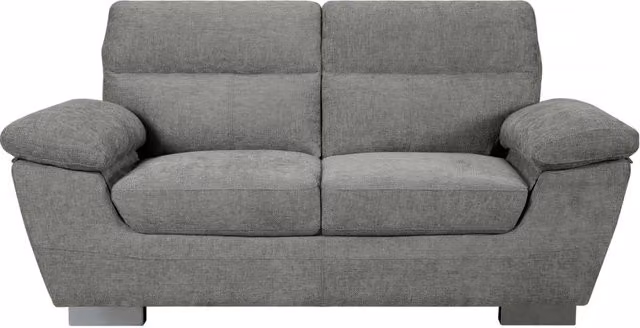 Divano moderno a 2 posti in tessuto grigio con struttura in legno e poggiatesta regolabile L: 169 cm, P: 88 cm, H: 90 cm