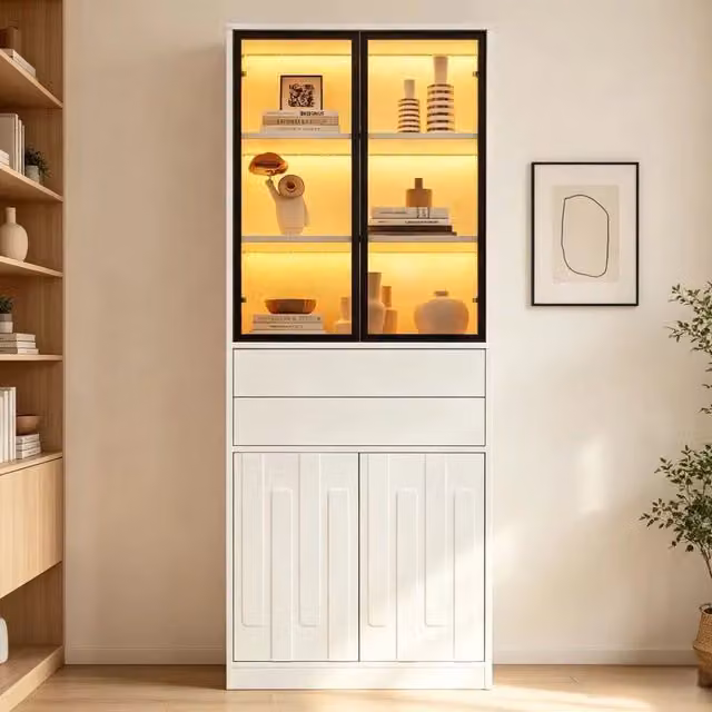 Vetrina espositiva led mobile vetrina bianco opaco 70x34x180 cm con ante in vetro